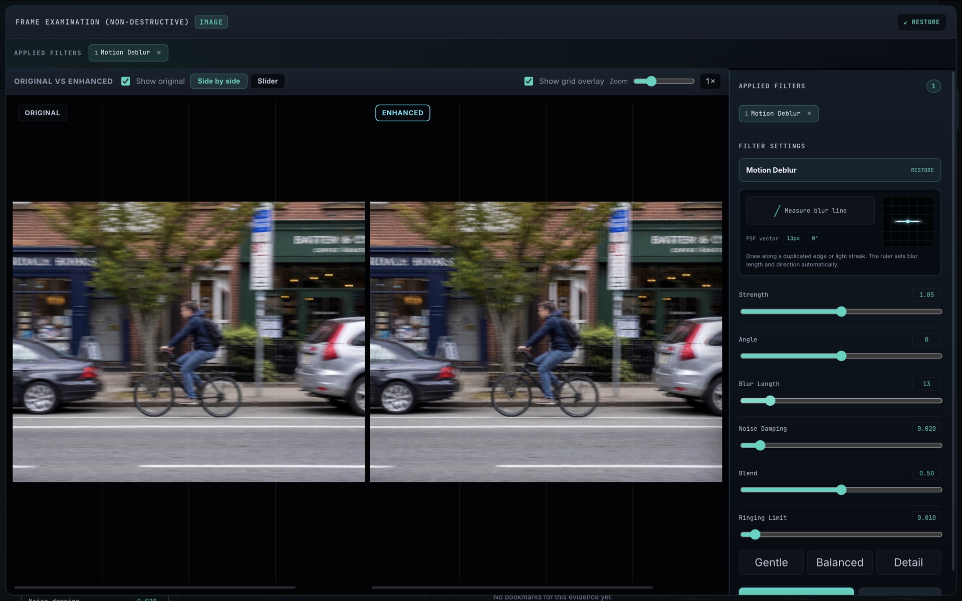 Chakshu motion deblur workspace comparing source and enhanced media