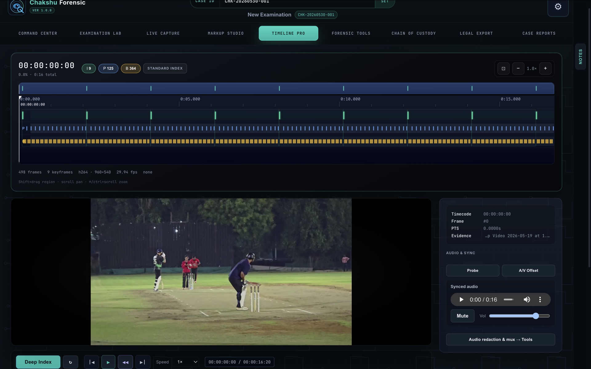Chakshu frame-level video timeline and examination controls