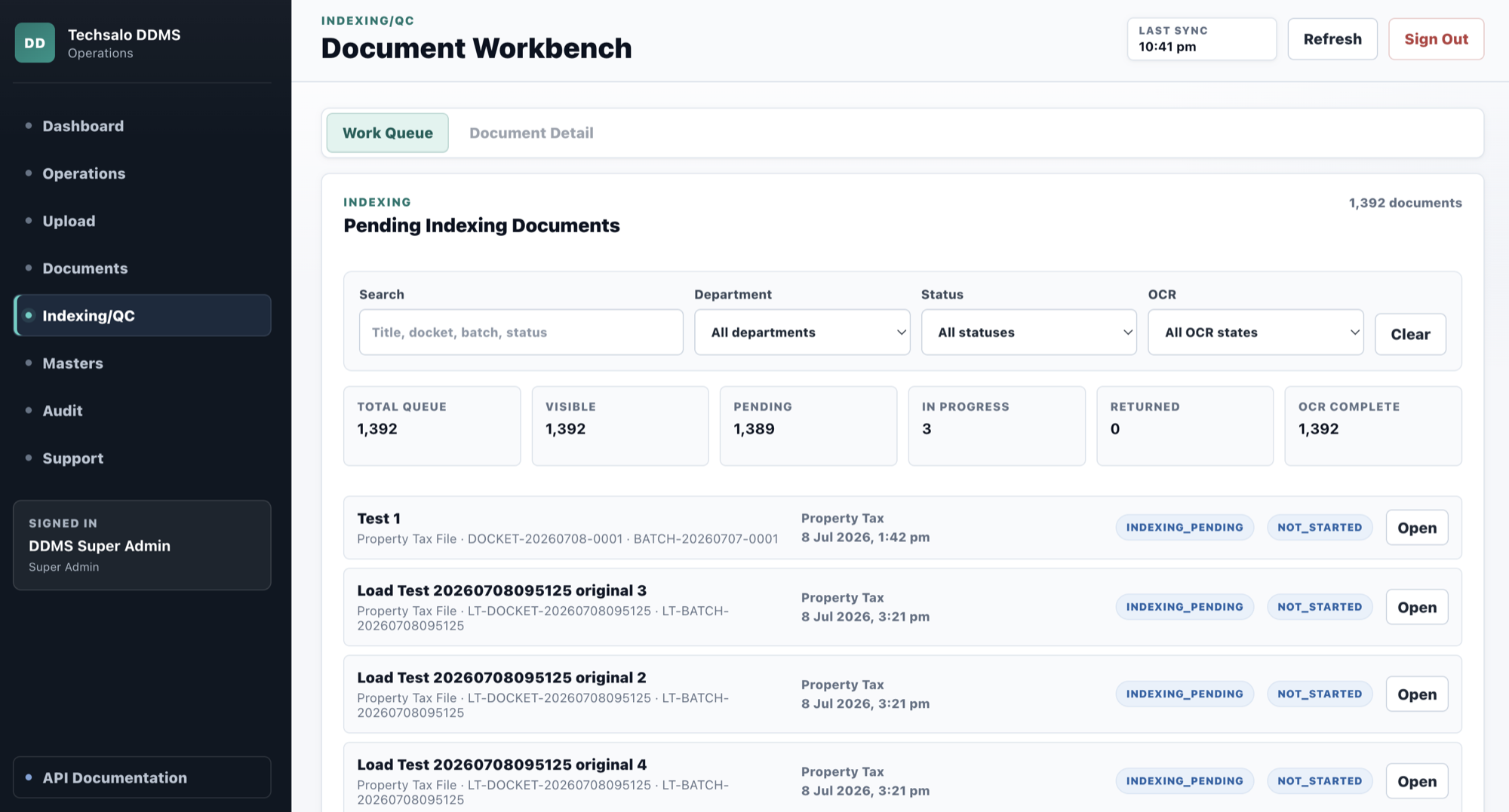 eDastavez indexing and quality control workbench